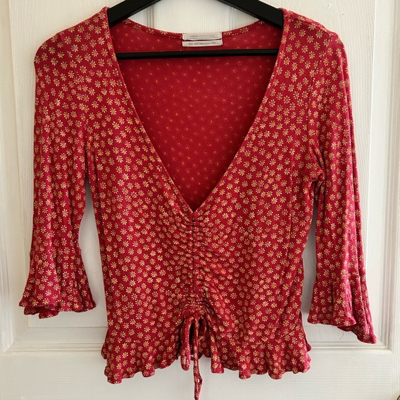 Urban Outfitters Red Daisy Drawstring Crop Top Size Medium - Picture 2 of 10